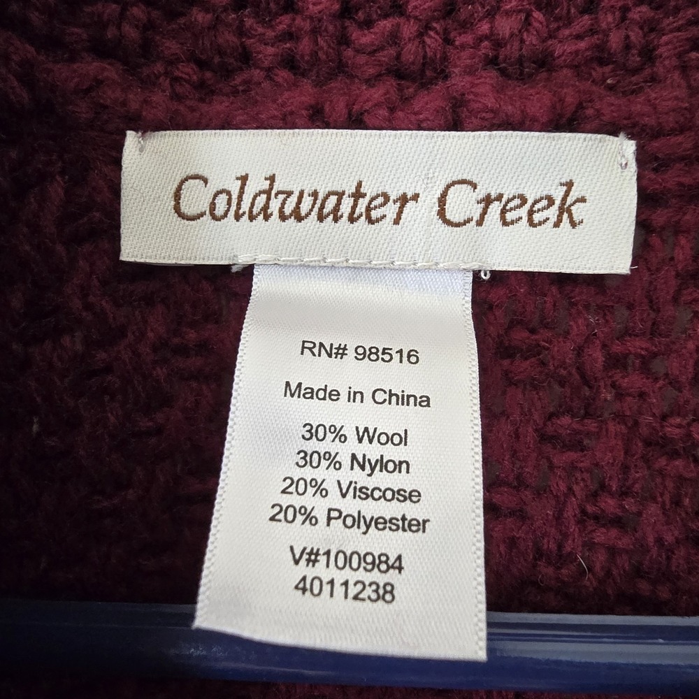Coldwater Creek Womens OS Wine Red Knit Sweater Poncho Top Fringe Fall Cozy Boho - Picture 2 of 7
